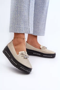 Blizgūs moteriški odiniai loferiai su platforma S.Barski LR400 Golden