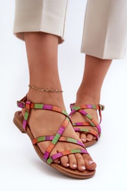 Plokščios moteriškos odinės sandalės Maciejka 06635-39 Daugiaspalvės