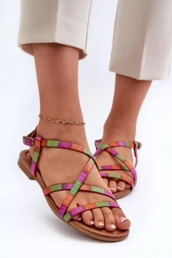 Plokščios moteriškos odinės sandalės Maciejka 06635-39 Daugiaspalvės