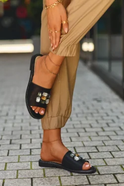 Moteriški sandalai su papuošimais S.Barski KV27-031 juodi