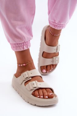 Moteriški putų platforminiai šlepetės, smėlio spalvos „Melorea“