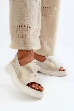 Zazoo 2939 Moteriški odiniai sandalai su kaspinu, auksiniai, senovinio stiliaus