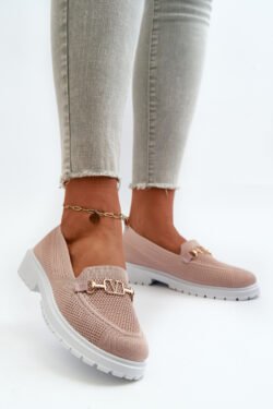 Moteriški plokščiapadžiai bateliai su aukso detalėmis, rožinės spalvos „Limentia“