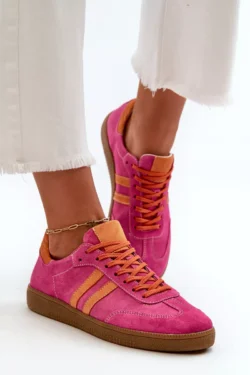 Zazoo N1068 Žemos moteriškos odiniai sportinės batelės, fuksijos spalvos
