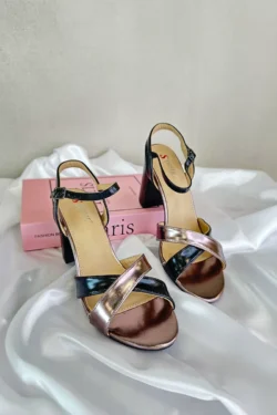 Ekologiškos odos aukštakulniai sandalai su platforma, juodi „Abilica“