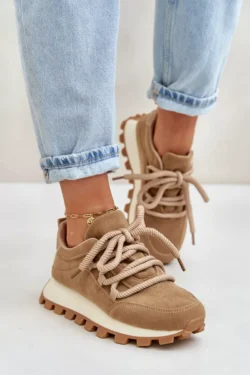 Sportiniai bateliai sportiniai bateliai ant platformos, pagaminti iš ekologiškos odos, rudi „Riadella“