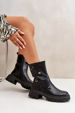 Moteriški ekologiški odiniai bateliai su užtrauktuku ir dekoratyviniais elementais, juodi Reritha