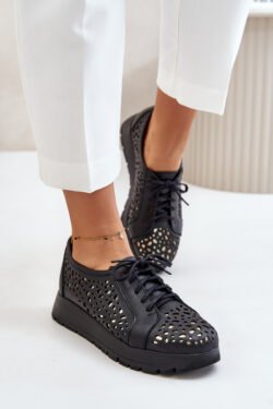 Zazoo 2973 odiniai batai su platformomis ir iškirptomis detalėmis, juodi