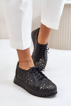 Zazoo 2973 odiniai batai su platformomis ir iškirptomis detalėmis, juodi