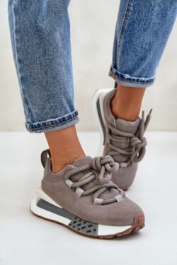 Moterų suede sportiniai bateliai su platforma ir storais raišteliais Artiker 54C1463 Pilkos spalvos