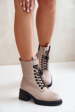 Šiltos moteriškos batai iš natūralios odos, smėlio spalvos Vinceza 66671