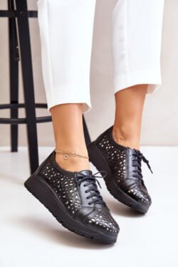 Zazoo 2973 odiniai batai su platformomis ir iškirptomis detalėmis, juodi