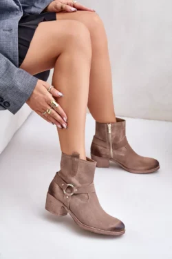 Zomšinės šiltos kulkinės batelės su kulnu, smėlio spalvos, Zazoo 60477