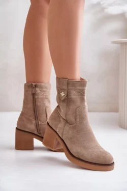 Šiltos moteriškos batai su kulnais, smėlio spalvos „Vailia“