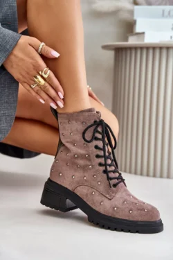 Papuoštos moteriškos izoliuotos batai „Workery“ D&A; MR880-017 Taupe