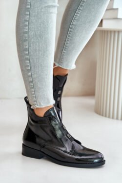 Lakuoti bateliai su užtrauktuku, izoliuotu plokščiu kulnu S.Barski HY42-717 Juodi