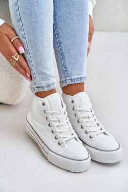 Šilti moteriški platforminiai sportiniai bateliai OO274A473 Balti