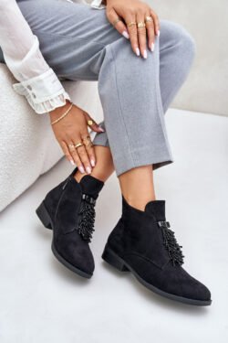 Šiltos žemos batelės su papuošimu ant užtrauktuko, juodos spalvos S.Barski HY42-715