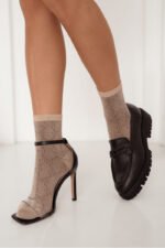 Raštuotos moteriškos kojinės, smėlio spalvos