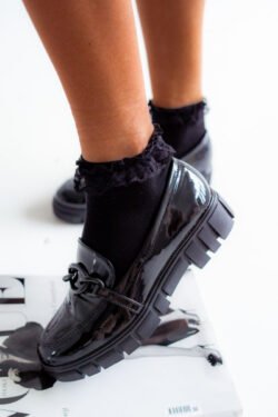 Moteriškos medvilninės kojinės su nėriniais, juodos