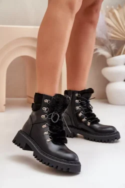 Šiltos ekologiškos odos juodos spalvos Willatta batai su užtrauktuku