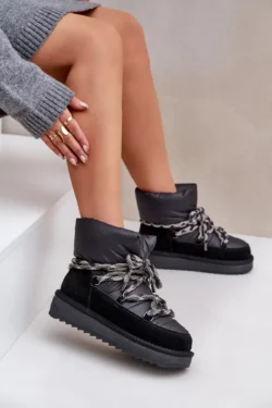 Moterų suede sniego batai su storais raišteliais D.Franklin DFSH375003 Juodi