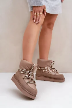 Moterų žieminiai batai iš zomšos su storais raišteliais D.Franklin DFSH375003 Taupe