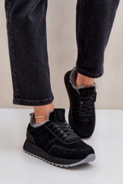 Moteriški sportiniai bateliai su kailiu ir blizgiu elementu „Big Star“ OO274580 Juodi