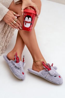 Kalėdinės šlepetės su elnių motyvu, pilkos spalvos Sylaia