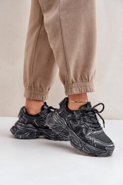 Moterų sportiniai bateliai su platformos apdaila, juodos spalvos „Seladwen“