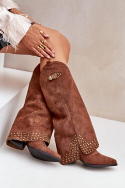 Kelių aukščio batai su susuktomis kulnais ant kulno, rudi „Iveliri“