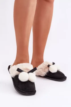 Moteriški šlepetės su kailiu, juodos spalvos, „Nartani“