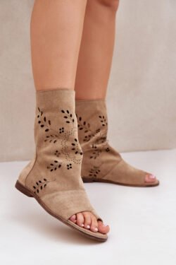 Zazoo 3437 Moteriški odiniai sandalai su užtrauktuku, smėlio spalvos