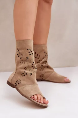 Zazoo 3437 Moteriški odiniai sandalai su užtrauktuku, smėlio spalvos