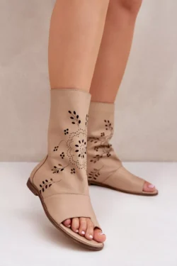 Zazoo 3437 Moteriški odiniai sandalai su užtrauktuku, smėlio spalvos