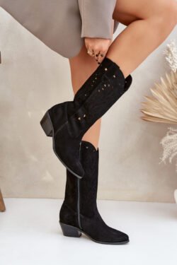 Zomšiniai batai su iškirptu blauzdiniu juodas Zazoo 3609