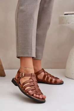 Odiniai sandalai su plokščiu kulnu Zazoo 3686 Camel