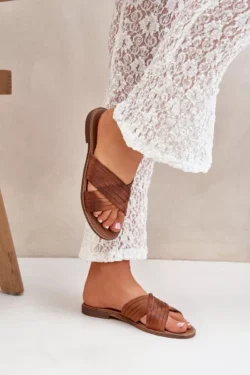 Odiniai moteriški šlepetės Lewski Shoes 3682 Camel