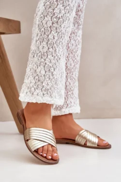 Odiniai moteriški šlepetės Lewski Shoes 3682 Auksinės