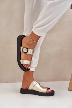 Moteriški odiniai platforminiai šlepetės Zazoo 3024 Gold