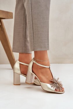 Odiniai sandalai su kulno papuošalu Laura Messi 2758 Auksiniai