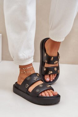 Moteriškos putų šlepetės su spaustukais, juodos spalvos „Ravanala“