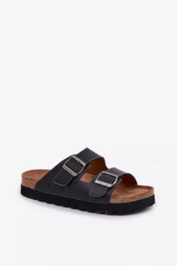 Lengvi vyriški sandalai su sagtimis iš ekologiškos odos „Big Star“ NN174531 Juodi