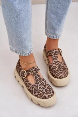 Zazoo 20183 rudos spalvos suknelės su sagtimi ir leopardo raštu