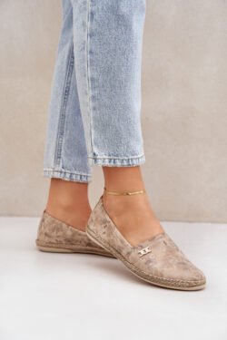 Elegantiškos suede espadrilės su gėlėmis moterims, smėlio spalvos, Zazoo 10177