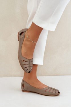 Zazoo 10009 Patogios moteriškos odinės balerinos, tamsiai smėlio spalvos