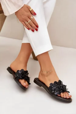 Zazoo 40381 Moteriški odiniai basutės su plokščiu kulnu, juodos spalvos