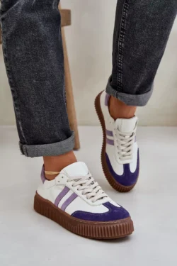 Zazoo N1068 odiniai moteriški žemi sportiniai bateliai su platforma, balti