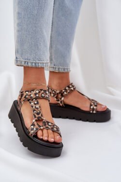 Papuoštos platforminės sandalės Leopard Brown Tatellia