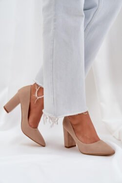 Moteriški aukštakulniai su blokiniu kulnu iš ekologiškos zomšos, tamsiai smėlio spalvos „Florena“